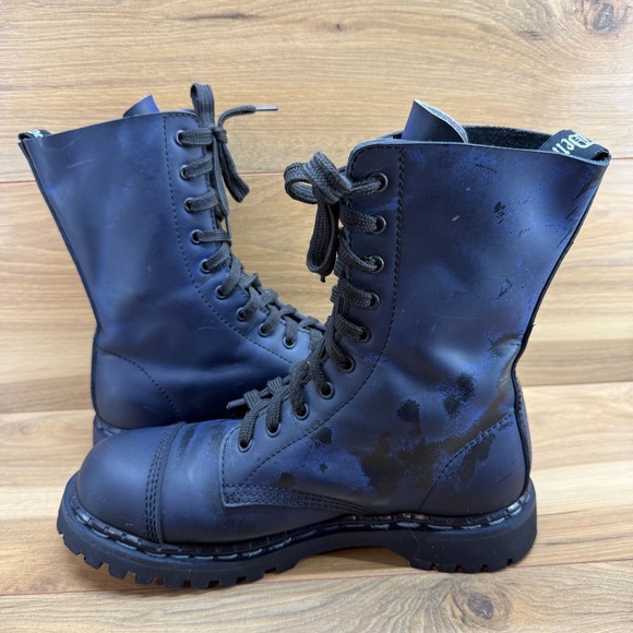 Demonia Combat Boots Mens 9 Blue Leather Cap Toe Hard Toe Lace Up Grunge - Picture 6 of 12